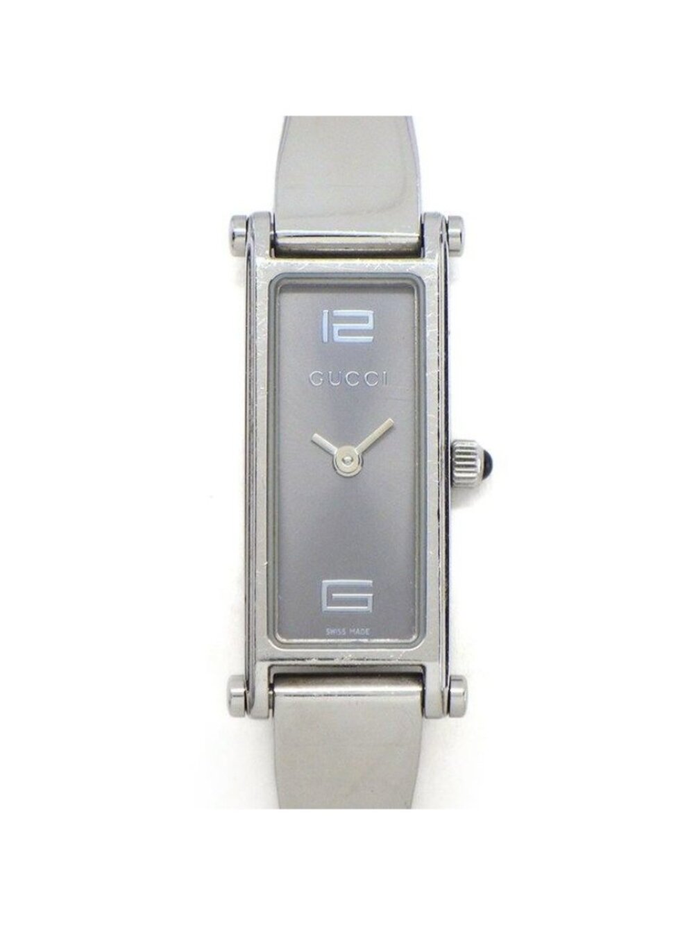 Gucci Watch Bracelet Horsebit Rectangular Sunray Gray Dial SS Quartz Analog